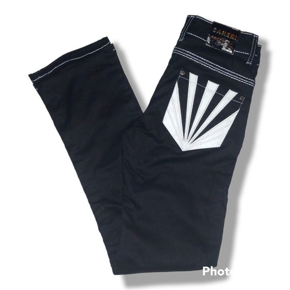 Danesi Black Straight Leg Jeans-Size 3-Contrast Stitching-Faux Leather-NEW